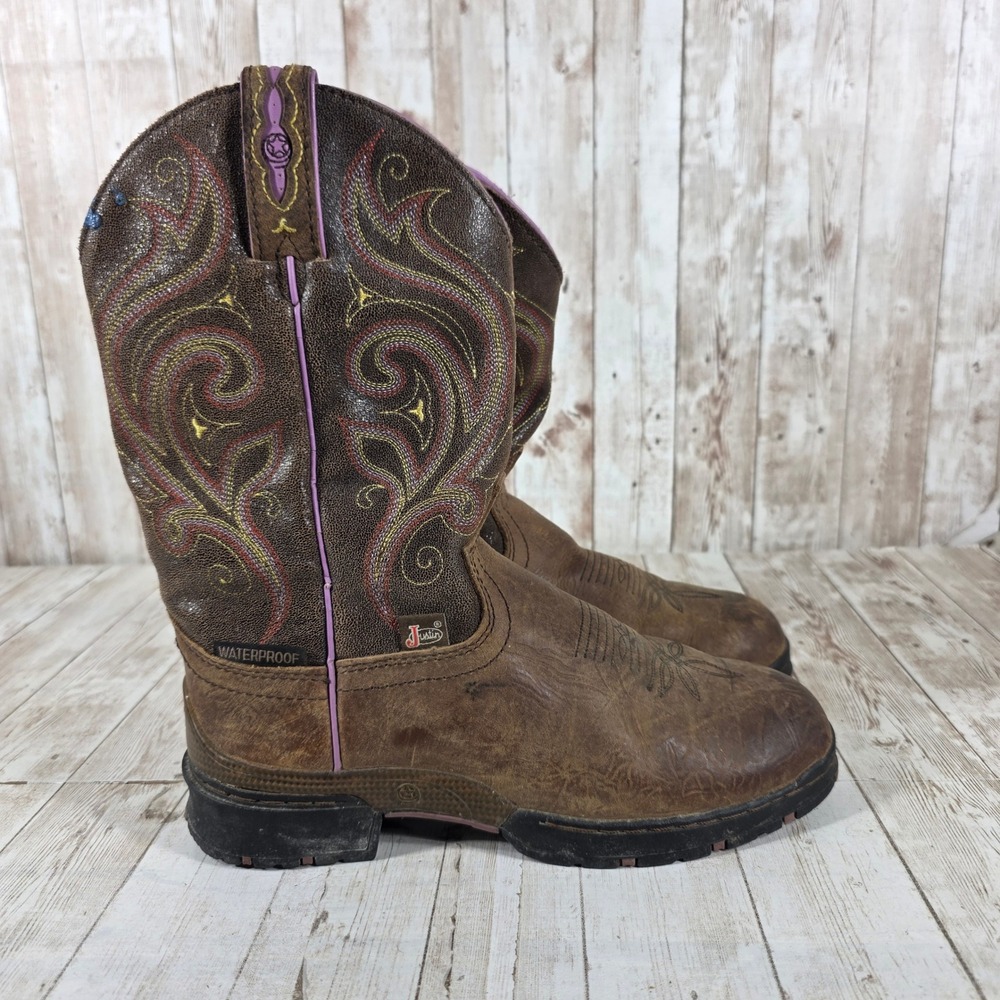 Justin Gypsy Womens Brown Pink Waterproof Western Work Boots GSL9040 Size 7B